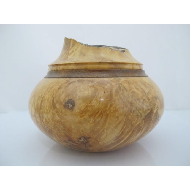 Wood Michael Mode Hand Turned Spalted Maple Burl Wood Live Edge Lidded Box Jar For Sale - Image 7 of 12