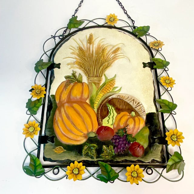 Mid-Century Italian Boho Chic Tole Harvest Wall Sculpture, Thanksgiving & Halloween For Sale - Image 4 of 9