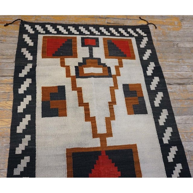 Mid 1930s Ivory Geometric Tribal Antique Native Navajo American Flatwoven Rug For Sale In New York - Image 6 of 10