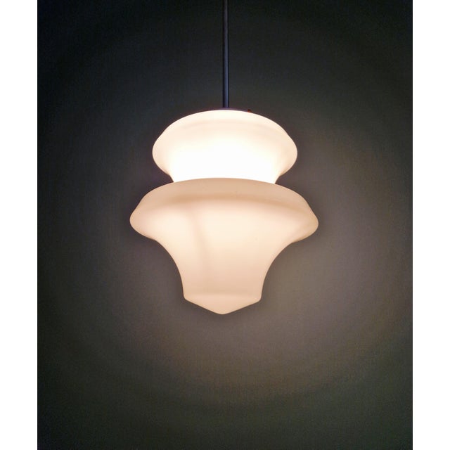 Large Art Deco Pendant Light in White Opaline, 1920s-1930s For Sale - Image 4 of 12