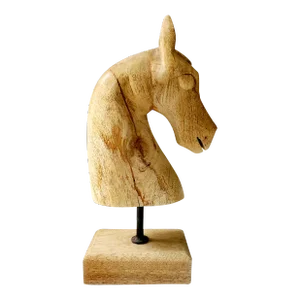 Mid 20th Century Vintage Hand Carved Pine Horse Head Sculpture