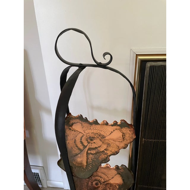 Metal Vintage Midcentury Arts & Crafts Style Wrought Iron & Copper 3-Tier Stand For Sale - Image 7 of 10