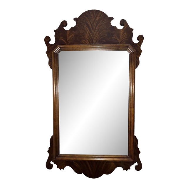 1980s Henredon Chippendale-Style Scrolled Wood Wall Mirror - Ornate Carved Hollywood Regency Accent Mirror For Sale