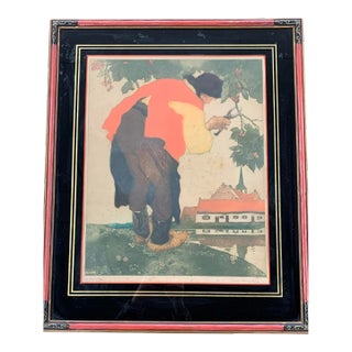 Maurice Langaskens "Le Cerisier" Original Signed & Framed Belgian Etching For Sale