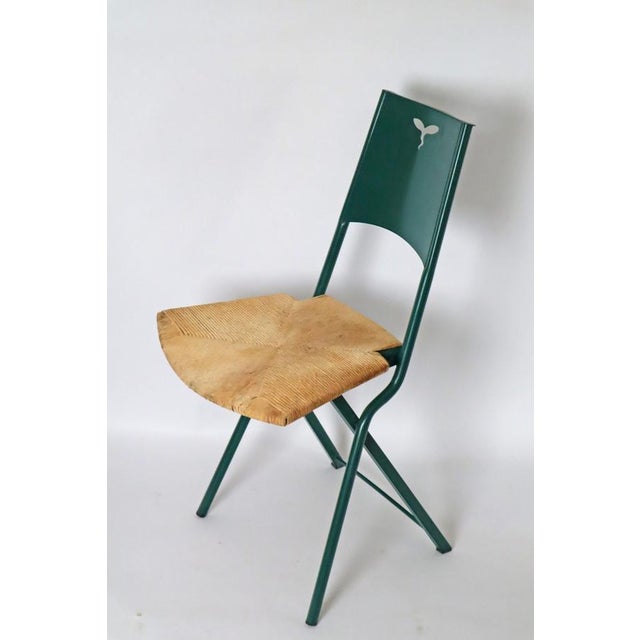 Green Mia Folding Chair with Rush Seat attributed to Giorgio Cattelan, Italy, 1980s For Sale - Image 6 of 18