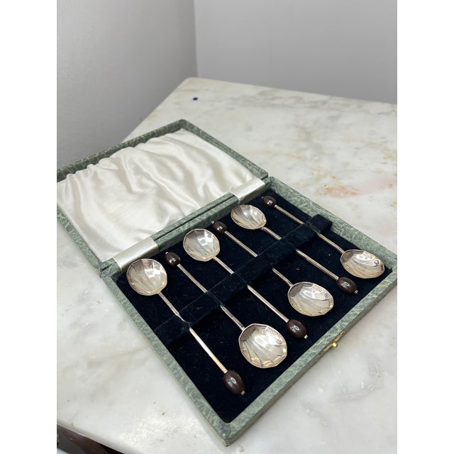Antique Sterling Silver Coffee Spoons from W. J. M and Co. Birmingham, England, 1909, Set of 6 For Sale - Image 9 of 9