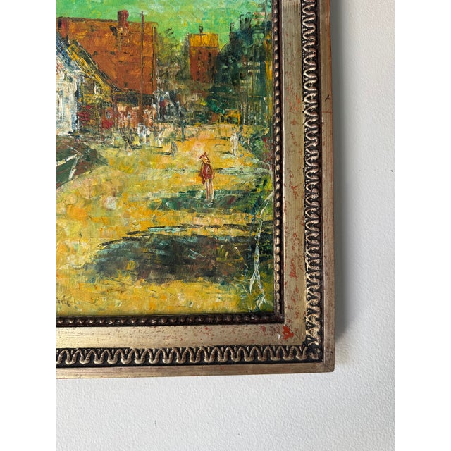 Green Vintage H. Hawick Impressionist Cityscape Oil on Canvas Painting, Framed For Sale - Image 8 of 11
