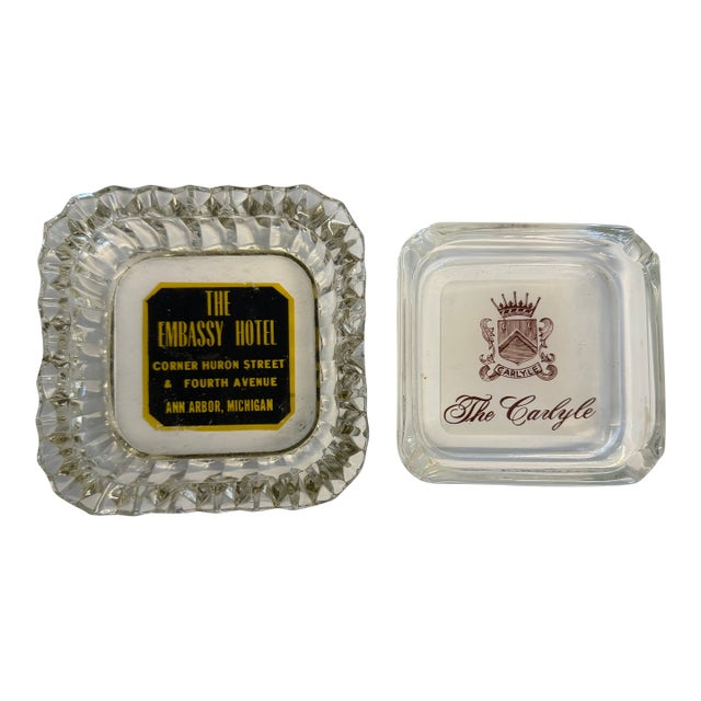 Hotel Advertising Ashtrays, Pair For Sale