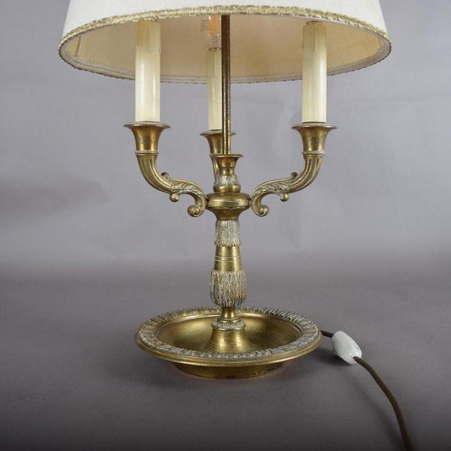 French Antique Brass Bouillotte Lamp, Three-Arm Candelabra Form — French, 19th Century For Sale - Image 3 of 13