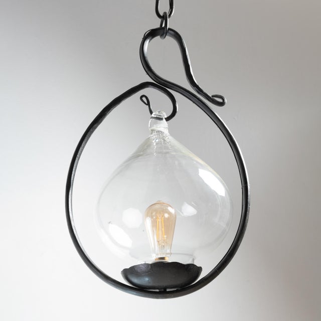 Vintage Pendant Light in Glass and Ion, 1890s For Sale - Image 3 of 8