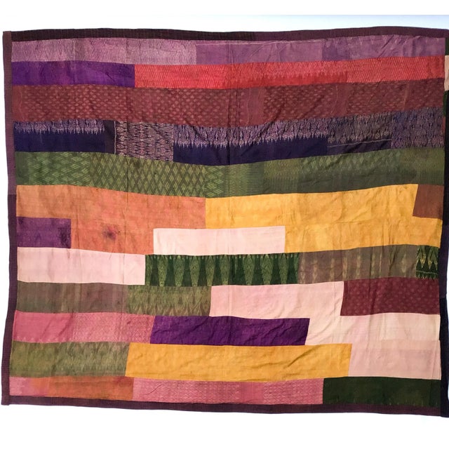 Antique Silk Thailand Artisan Large Patchwork Batik Throw Wall Hanging For Sale In Portland, ME - Image 6 of 13