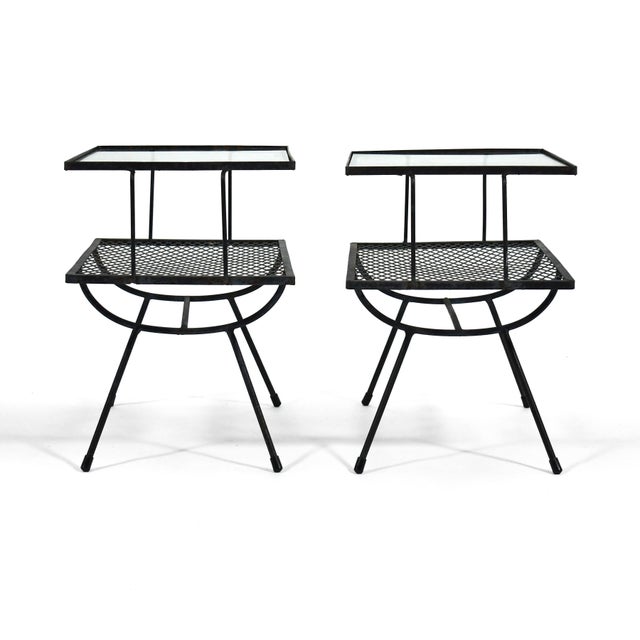 Mid-Century Modern Two-Tiered Iron End Tables by Frank & Son (Pair) For Sale - Image 3 of 7