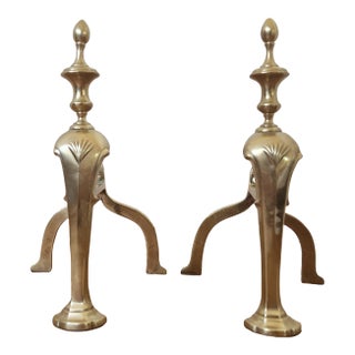 Mid 20th Century Solid Cast Brass Andirons For Sale