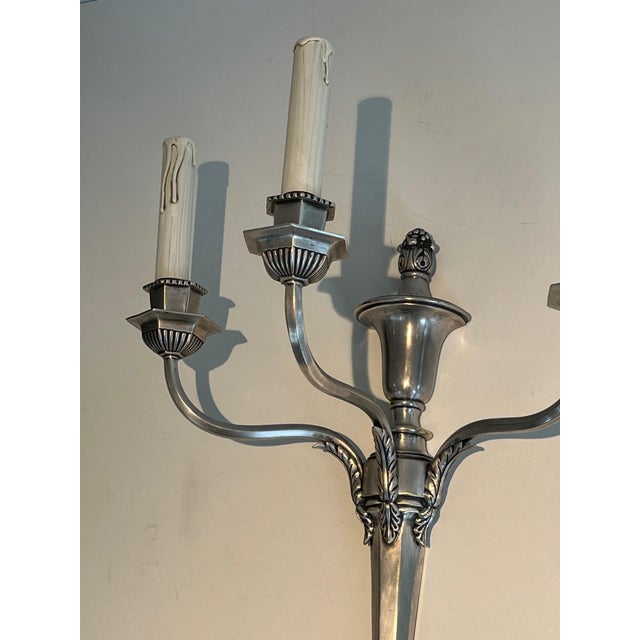1900 - 1909 1900 Large silver metal 3-arm wall lights - a Pair For Sale - Image 5 of 12