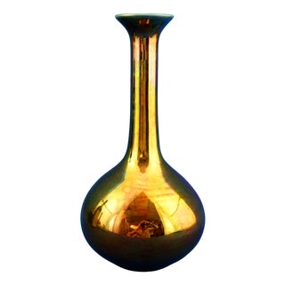 20th Century Ceramic Vase with Gold Metallic Lustre Glaze from Bottega Gatti, Italy, 1970s For Sale