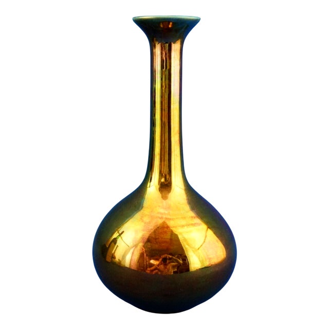 20th Century Ceramic Vase with Gold Metallic Lustre Glaze from Bottega Gatti, Italy, 1970s For Sale