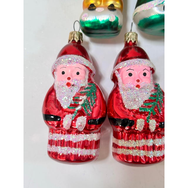 Late 20th Century Vintage Glass Santa & Christmas Caroler Ornaments – Set of 7 For Sale - Image 5 of 12