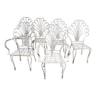 French Peacock Garden Patio Chairs, 1950s, Set of 6 For Sale