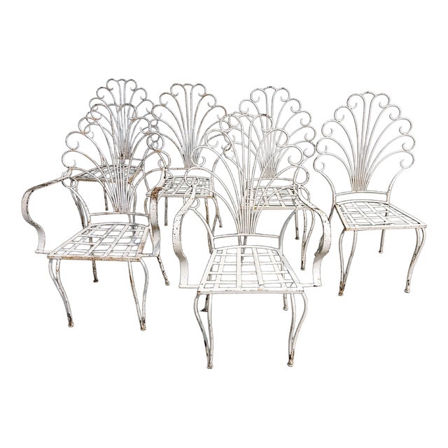 French Peacock Garden Patio Chairs, 1950s, Set of 6 For Sale