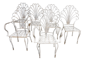 French Peacock Garden Patio Chairs, 1950s, Set of 6