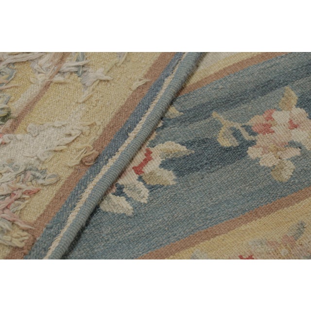 Textile Rug & Kilim’s Aubusson Style Rug in Blue and Cream With Floral Medallion For Sale - Image 7 of 7