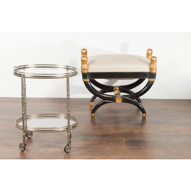 Mid 20th Century Italian Oval Midcentury Steel Trolley with Pierced Gallery and Mirrored Shelves For Sale - Image 5 of 12