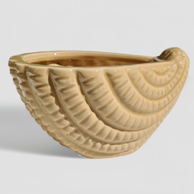 Hollywood Regency Palm Beach Regency Glazed Yellow Ceramic Nautilus Seashell Planter For Sale - Image 3 of 12
