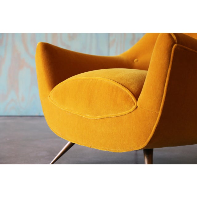 1950s Henry Glass Lounge Chair Brass Legs Gold Mohair Mid Century Modern For Sale - Image 6 of 13