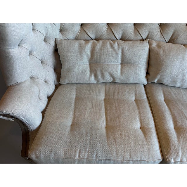 Restoration Hardware Restoration Hardware Deconstructed Linen Tufted Loveseat For Sale - Image 4 of 9