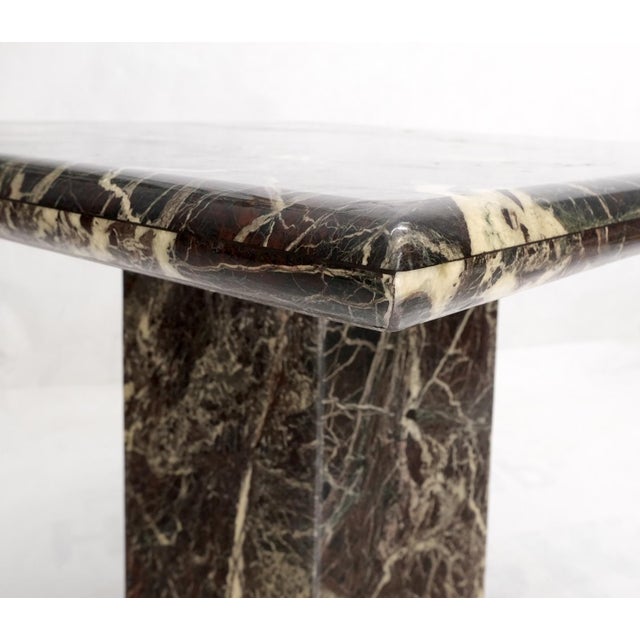 Pair of mid century Italian modern square black & dark red & white veins marble side end tables stands pedestals mint.