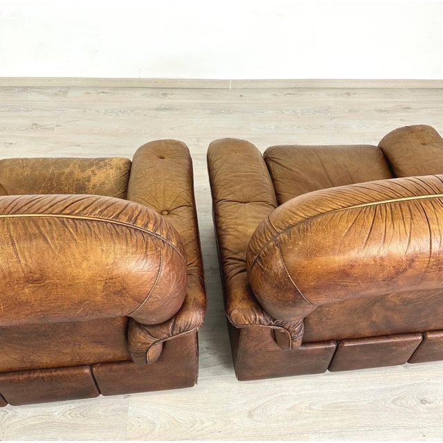 Italian Leather Club Chairs - A Pair For Sale - Image 9 of 13