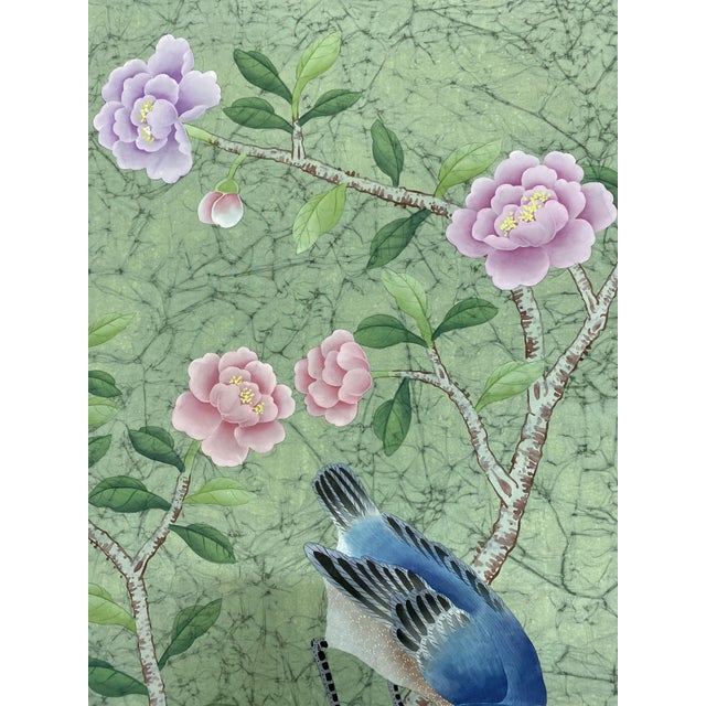 Green W36"*h90"/Panel, a Set of 18th Century Vintage Style Hand-Painted Chinoiserie Silk Wallpaper, Chinoiserie Panels , No Frame For Sale - Image 8 of 12