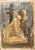 Charcoal, Gouache, Pastel on paper. In this mixed media drawing, a balled headed human figure is sitting on the ground in...