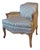Pair of Louis XV-style Brown and White Silk Striped Upholstered Armchairs / Bergeres For Sale