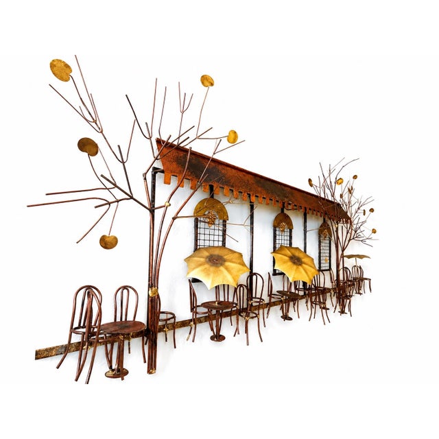 1970s Signed C. Jeré 1972 Artisan House “Cafe Scene” Brutalist Copper Brass MCM Wall Sculpture For Sale - Image 5 of 5