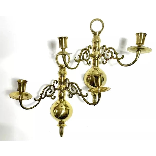 Vintage Brass Double-Arm Wall Candle Sconces – Pair For Sale - Image 9 of 9