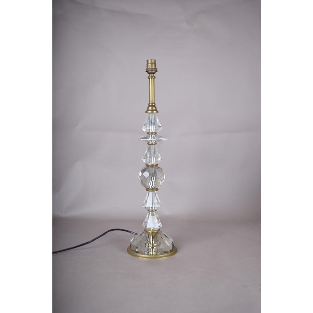 French Faceted Glass and Brass Column Table Lamp, 1950s For Sale - Image 9 of 10