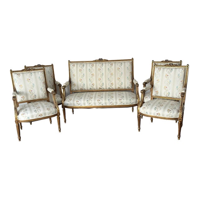 French Antique 5-Piece Salon Set For Sale