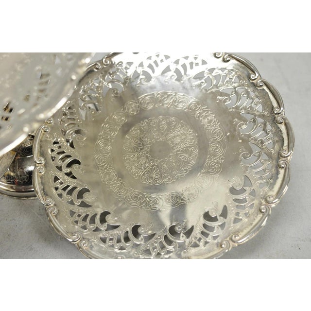 Vintage Queen Anne Style Silver Plated 3 Tiered Folding Cake Dessert Stand Tray For Sale - Image 11 of 18