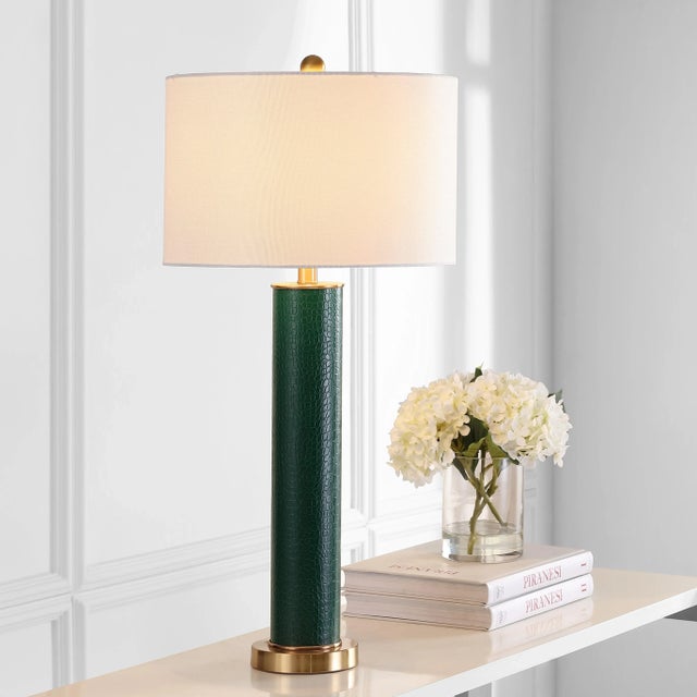 31.5 Inch H Faux Alligator Table Lamp in Dark Green - a Pair For Sale In Philadelphia - Image 6 of 9