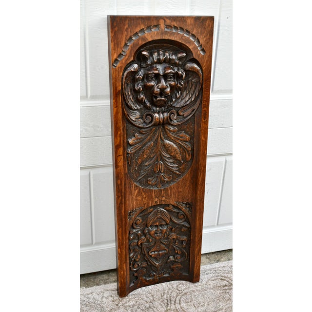 Antique Dutch Carved Solid Oak Lion Figural Plaque For Sale - Image 11 of 12