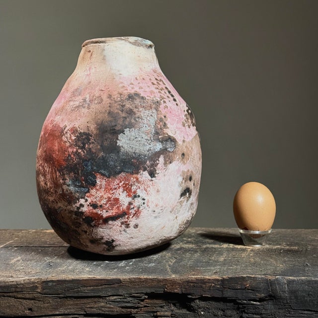 Vintage Abstract Expressionist Raku Fired Hand Built Ceramic Vessel For Sale - Image 9 of 9