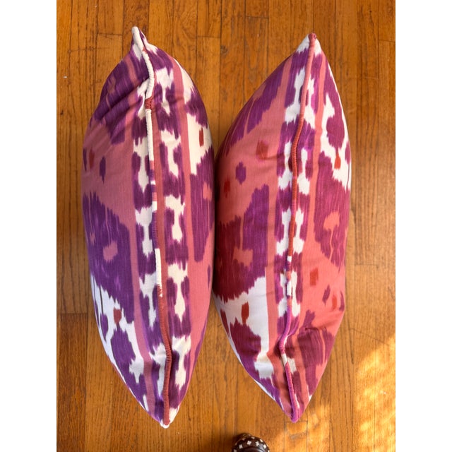 Schumacher Schumacher "Samarkand Ikat" Pillows in Ruby For Sale - Image 4 of 5