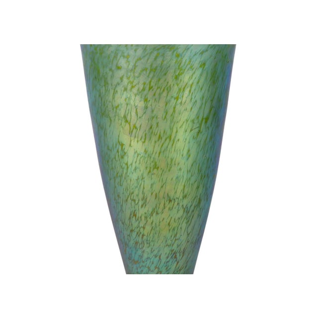 Early 20th Century Loetz Blue Green Iridescent Art Glass Trumpet Vase For Sale - Image 5 of 9
