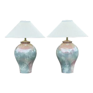 1980s Postmodern Pastel Drip Glaze Lamp by Sunset Mtg-A Pair