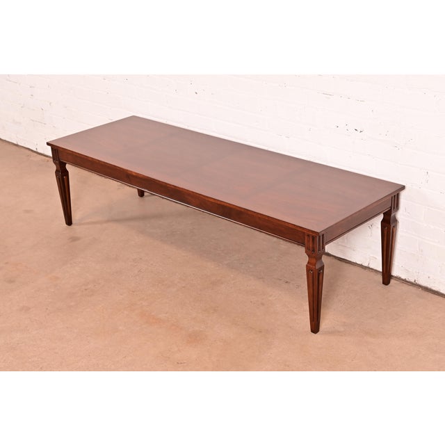 1960s Baker Furniture French Regency Louis XVI Carved Walnut Coffee Table or Cocktail Table, Newly Refinished For Sale - Image 5 of 15