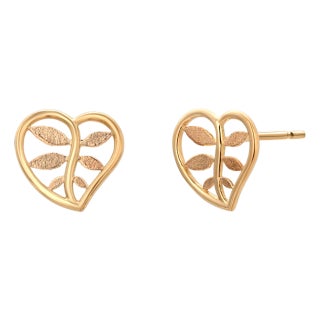 Vintage Tiffany and Co. 18k Yellow Gold Heart and Botanical Earrings, A Pair For Sale