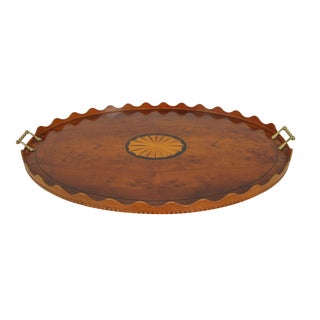 Oval Inlaid Yew Wood Federal Style Serving Tray For Sale