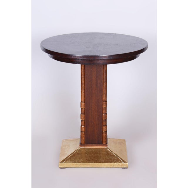 Small Art Deco Table in Oak and Brass, Czechia, 1920s For Sale - Image 9 of 11