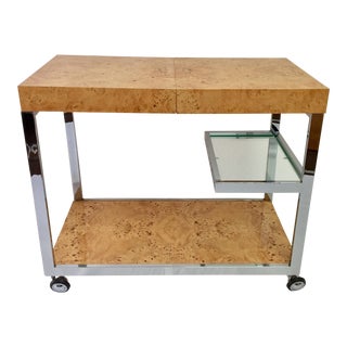 1970s Vintage Milo Baughman Burl Wood Bar Cart For Sale